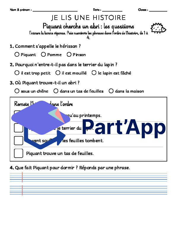 Lecture et compréhension écrite, le hérisson_3