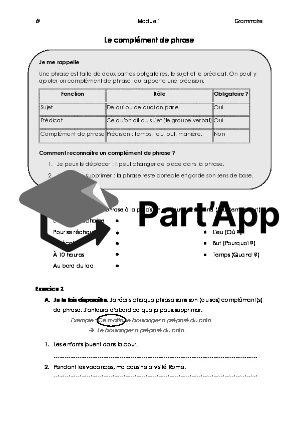 Le complément de phrase - 6e (module 1, grammaire)_2