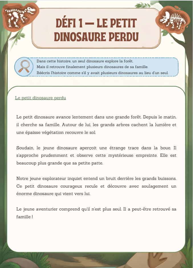 ⭐ 5 défis de réécriture sur les dinosaures – avec évaluations – 5H-6H_6