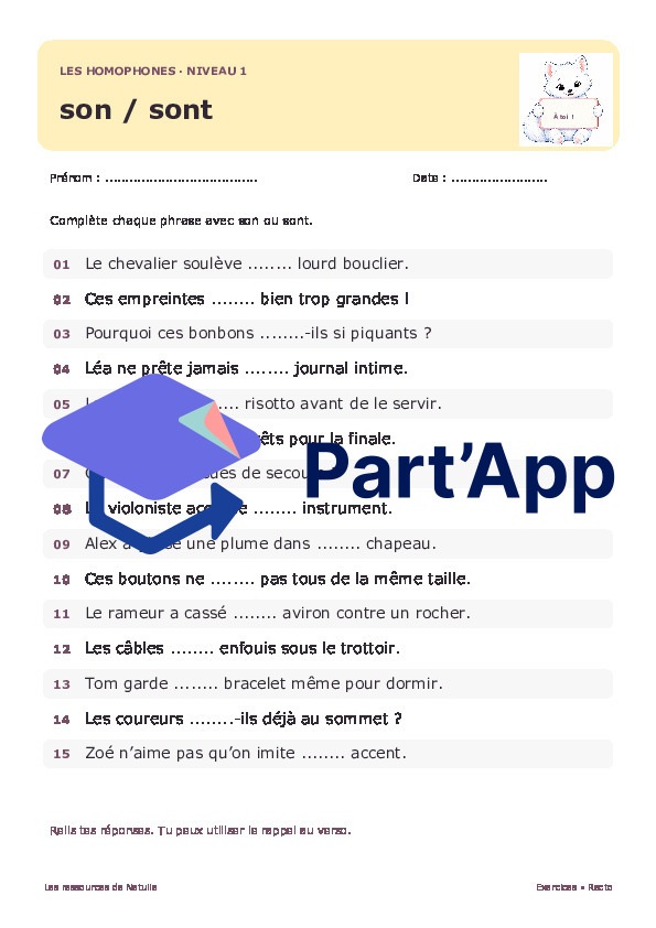 🐾 Mes fiches homophones son / sont – 2 niveaux | 2 CHF 🐾_2