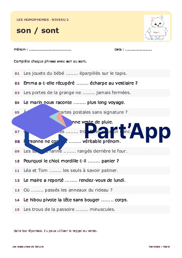 🐾 Mes fiches homophones son / sont – 2 niveaux | 2 CHF 🐾_4