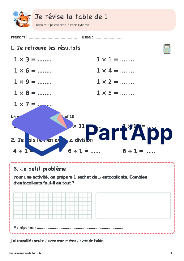 🦊 Mes devoirs pour réviser les tables de multiplication | 3 CHF 🦊_3