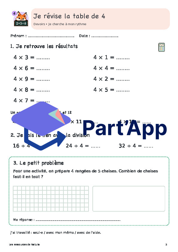 🦊 Mes devoirs pour réviser les tables de multiplication | 3 CHF 🦊_6