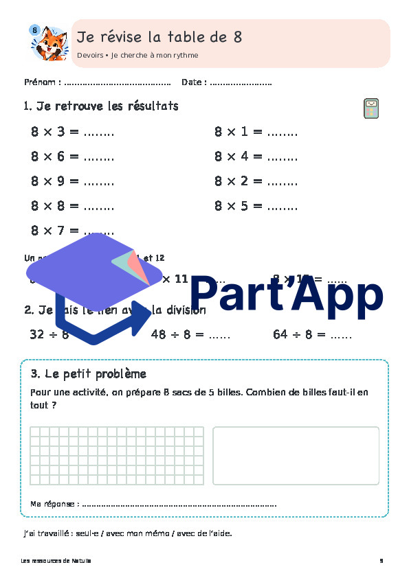 🦊 Mes devoirs pour réviser les tables de multiplication | 3 CHF 🦊_10