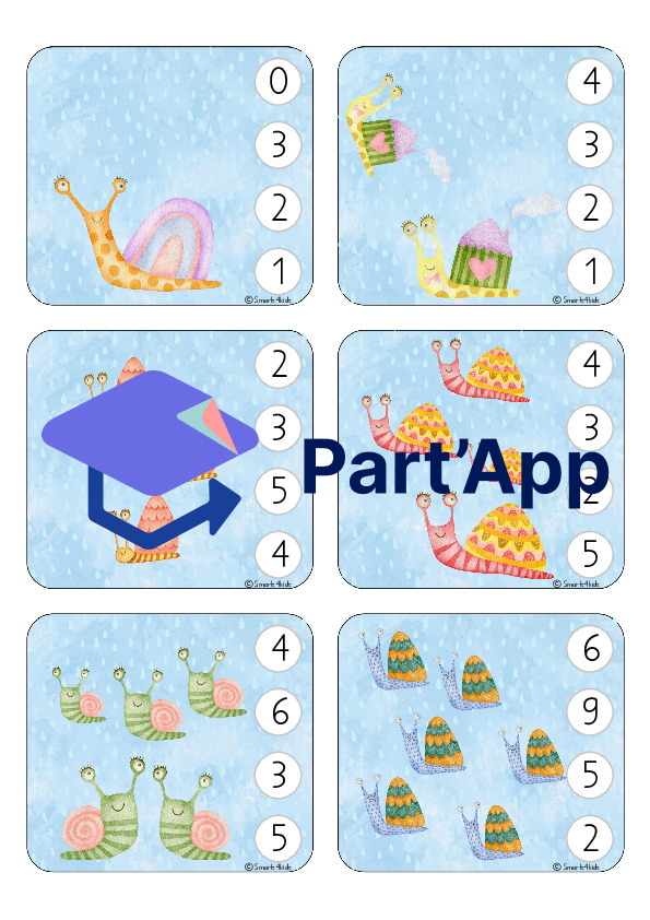 🐌 Escargot Cartes à compter Cartes à numéroter Cartes à agrafer 1-18_36