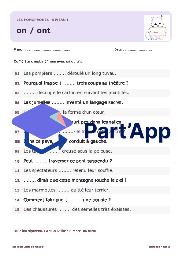 🐾 Mes fiches homophones on / ont – 2 niveaux | 2 CHF 🐾_2