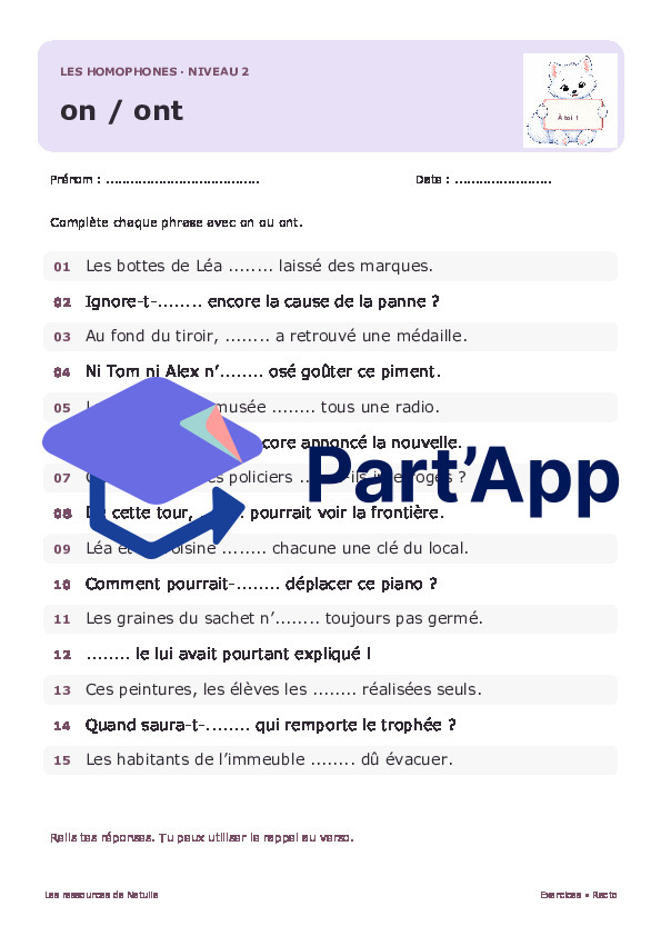 🐾 Mes fiches homophones on / ont – 2 niveaux | 2 CHF 🐾_4