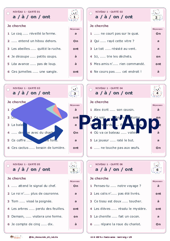 🐾 Mes ateliers autocorrectifs a / à et on / ont – 2 niveaux | 4 CHF 🐾_2