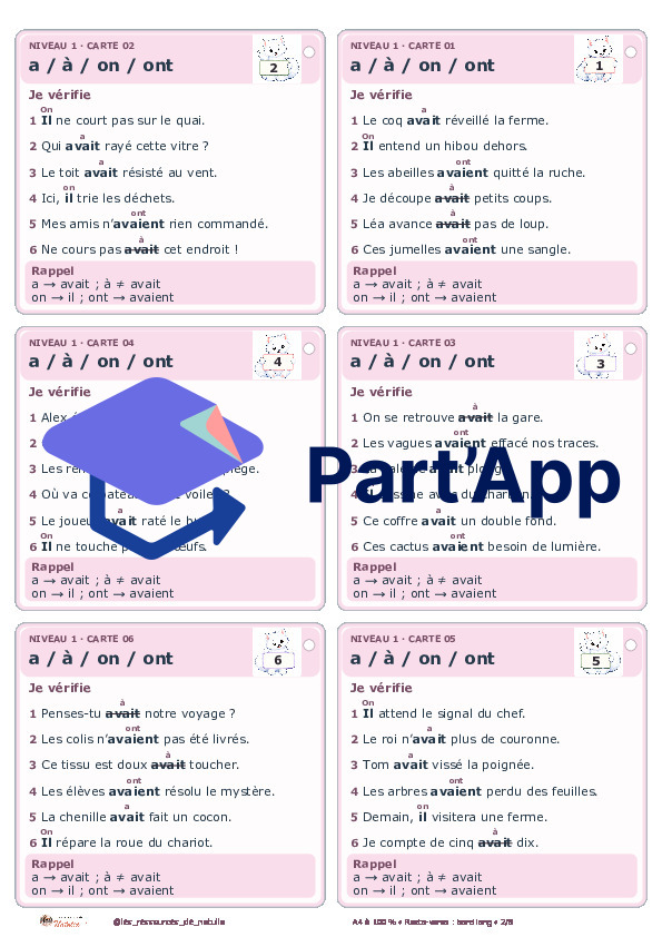 🐾 Mes ateliers autocorrectifs a / à et on / ont – 2 niveaux | 4 CHF 🐾_3
