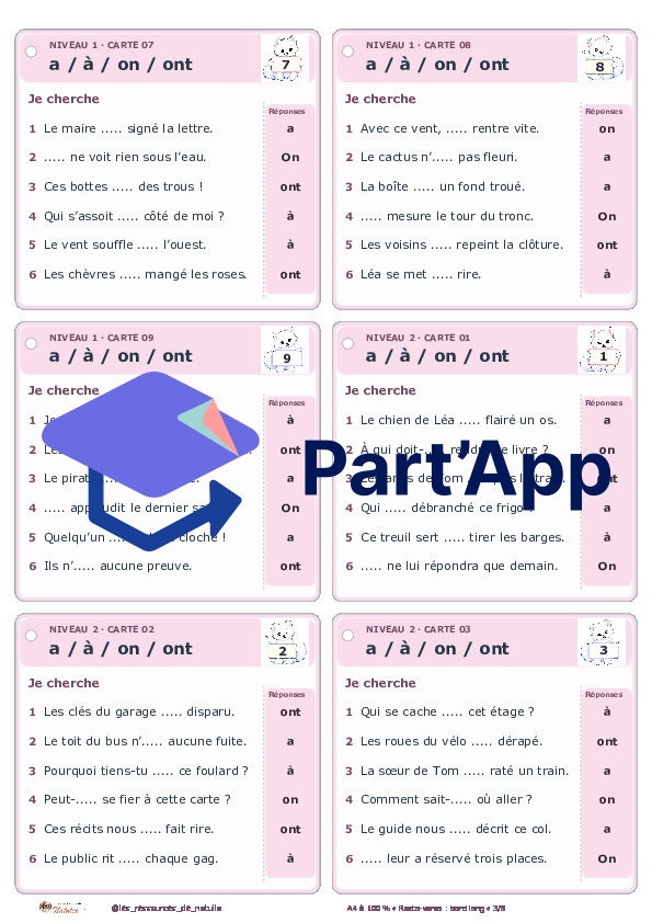 🐾 Mes ateliers autocorrectifs a / à et on / ont – 2 niveaux | 4 CHF 🐾_4