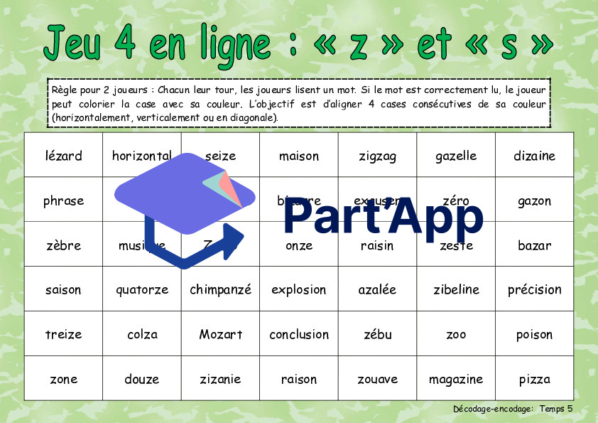 Jeu 4 en ligne : le son z et la lettre s qui chante z (temps 5)_2