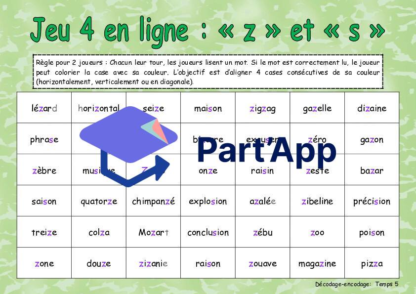Jeu 4 en ligne : le son z et la lettre s qui chante z (temps 5)_3