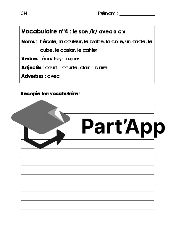 Mots de dictée sur la lettre "C" (K)_2