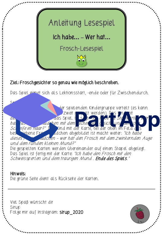 Ich habe... - Wer hat...  Lesespiel Froschgesicht_3