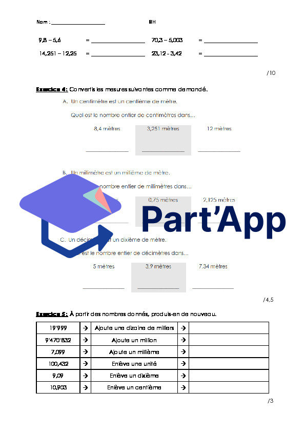 Évaluation – Nombres (Partie 2) : additions, soustractions et nombres décimaux (8H)_3