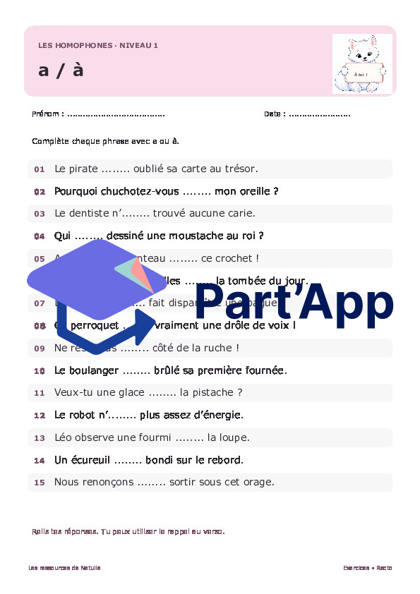 🐾 Mes fiches homophones a / à / as – 2 niveaux | 2 CHF 🐾_2