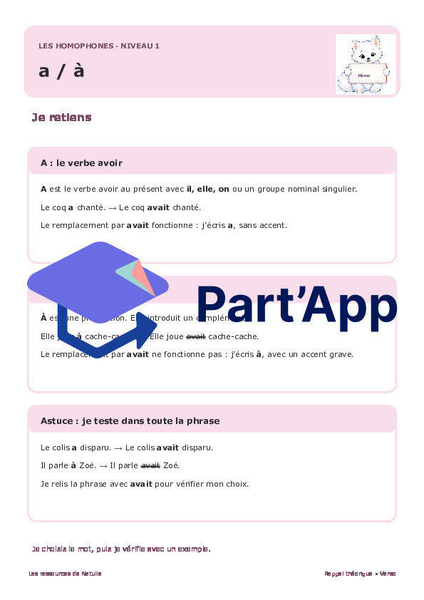 🐾 Mes fiches homophones a / à / as – 2 niveaux | 2 CHF 🐾_3