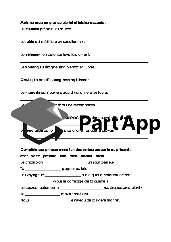 Fiche d'exercices de conjugaison - l'accord du verbe au présent de l'indicatif_5