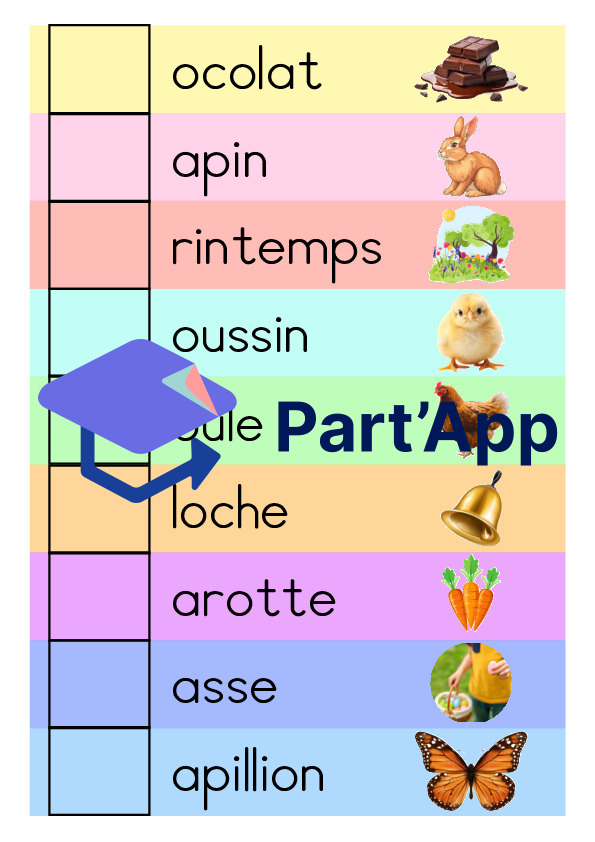 Jeu retrouver début et fin des mots de Pâques_2