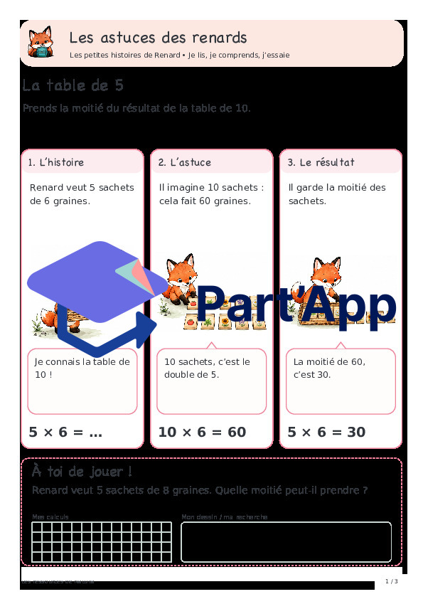 🦊 Les astuces des renards — 7. Table de 5 : prendre la moitié de dix fois | 1 CHF 🦊_20