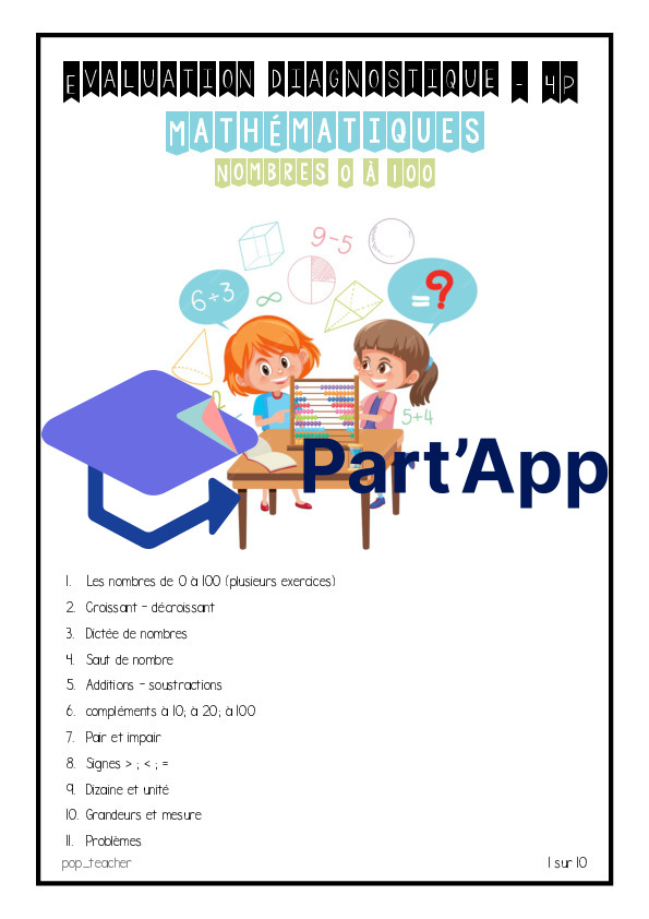 Evaluation diagnostique - début milieu de 4P - mathématiques nombres 0 à 100_45