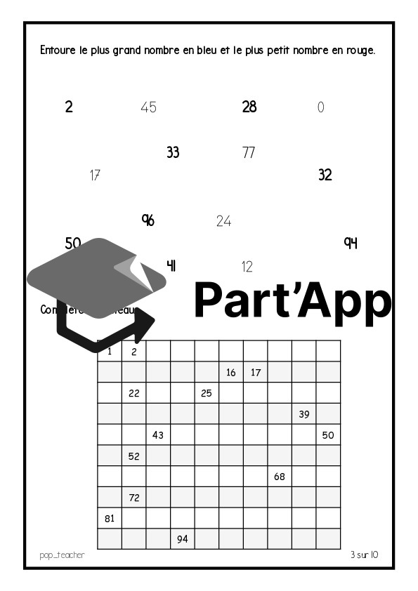 Evaluation diagnostique - début milieu de 4P - mathématiques nombres 0 à 100_47
