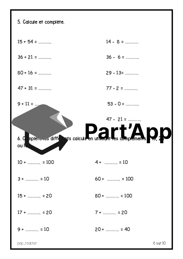 Evaluation diagnostique - début milieu de 4P - mathématiques nombres 0 à 100_50