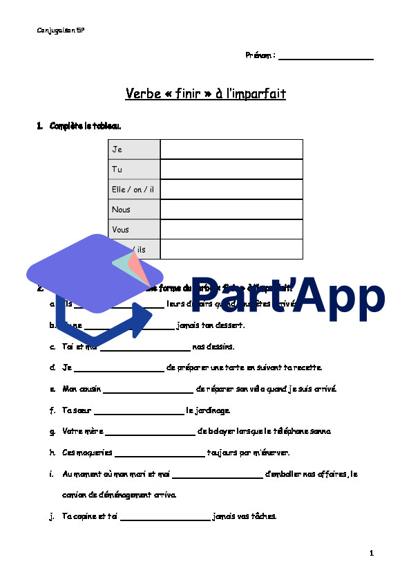 Conjugaison imparfait - verbe finir_2