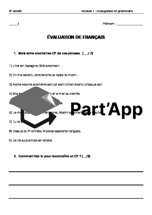 Evaluation de français 6e année Module 1 (grammaire + conjugaison)_2