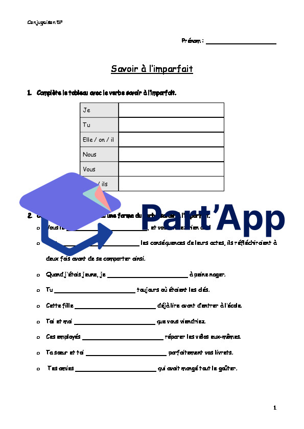 Conjugaison imparfait - verbe savoir_2