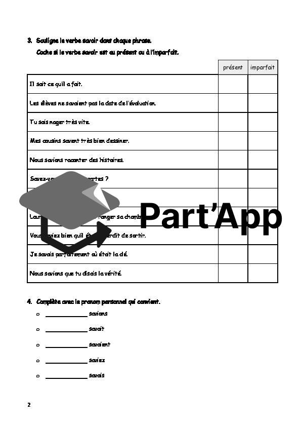 Conjugaison imparfait - verbe savoir_3