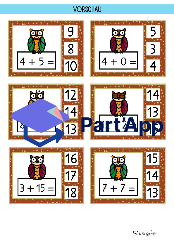 Klammerkarten Mathe: Zählen, Würfel, Addition und Subtraktion (Eule / Herbst)_96