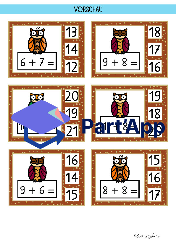 Klammerkarten Mathe: Zählen, Würfel, Addition und Subtraktion (Eule / Herbst)_97