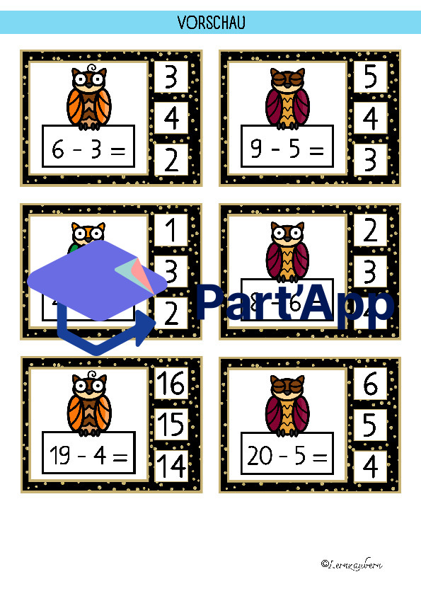 Klammerkarten Mathe: Zählen, Würfel, Addition und Subtraktion (Eule / Herbst)_99
