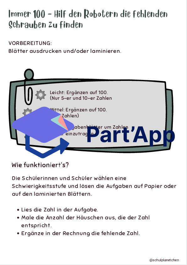 Ergänzen bis 100 - Den Robotern fehlen die Schrauben!_3