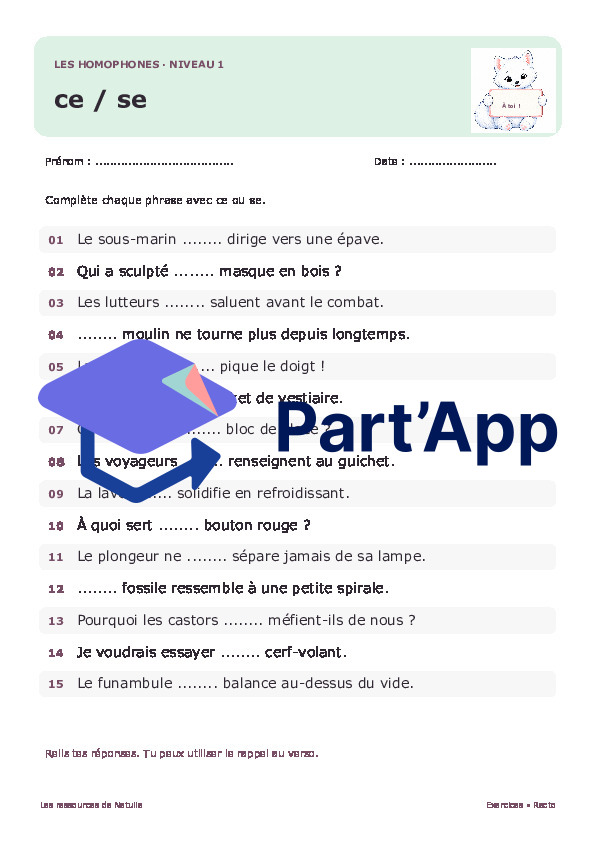🐾 Mes fiches homophones ce / se – 2 niveaux | 2 CHF 🐾_2