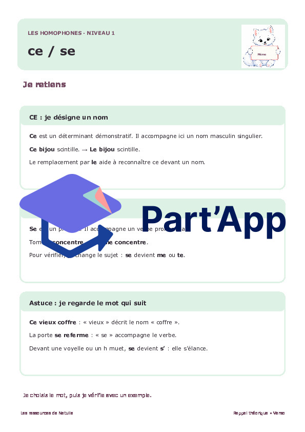 🐾 Mes fiches homophones ce / se – 2 niveaux | 2 CHF 🐾_3