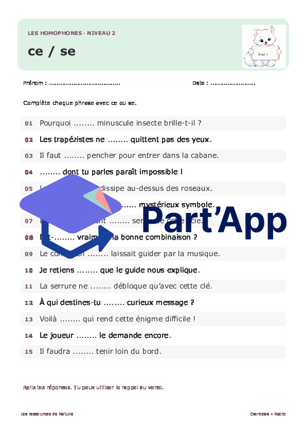 🐾 Mes fiches homophones ce / se – 2 niveaux | 2 CHF 🐾_4