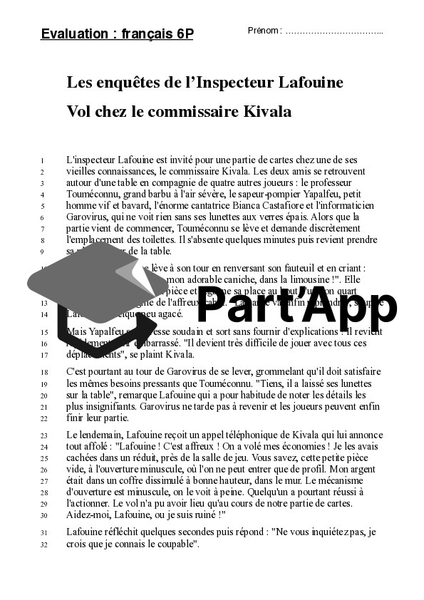 Évaluation de lecture et de grammaire – 6P_3