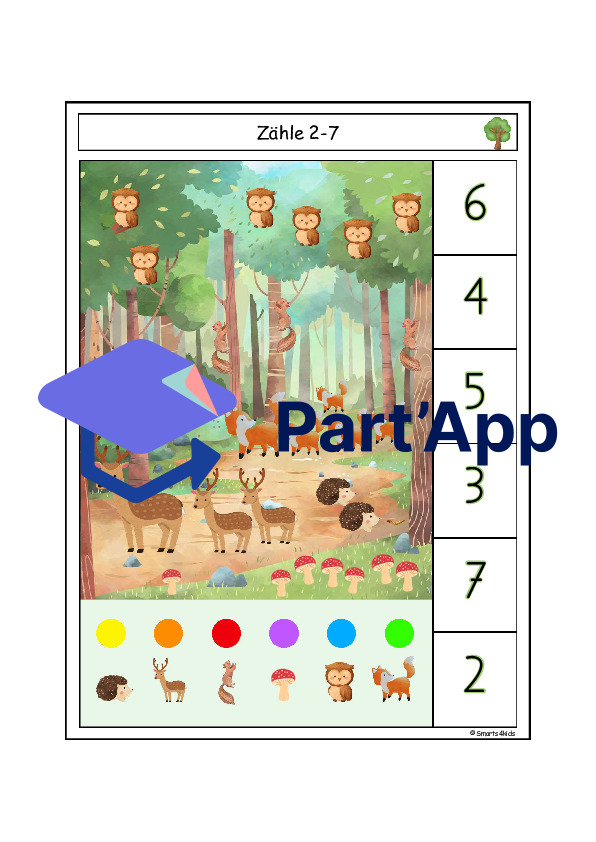 🌲 Les cartes à pinces comptent de 1 à 7 chiffres forestiers et images de dés._57