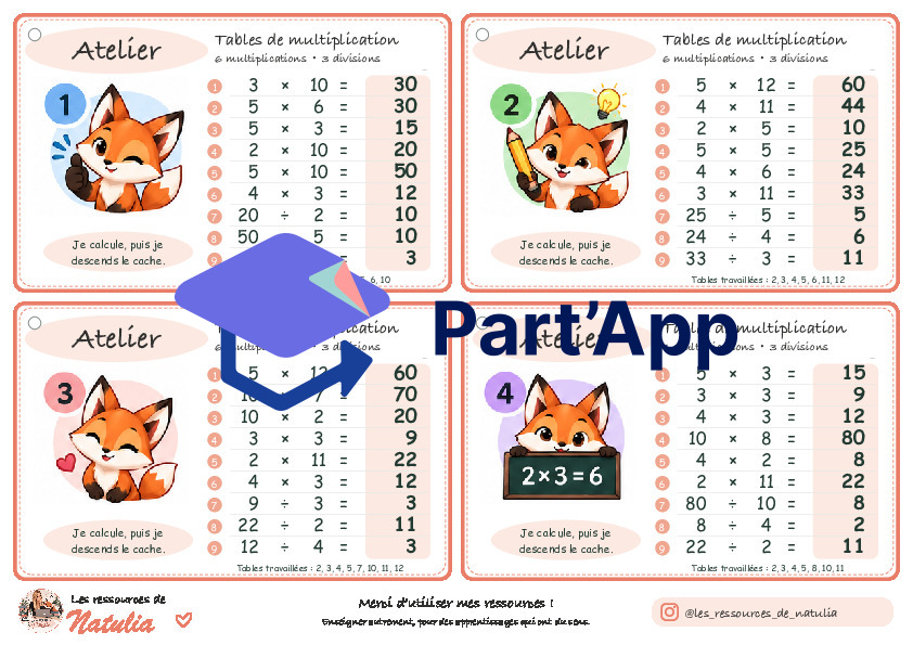 🦊 Tables de multiplication - Ateliers autonomes | 7,50 CHF 🦊_2