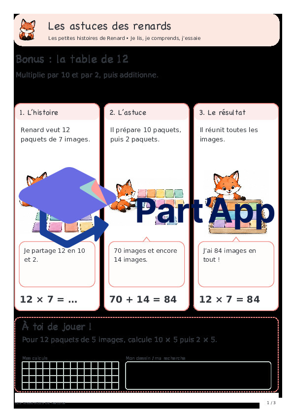 🦊 Les astuces des renards — 12. Table de 12 : dix fois plus deux fois | 1 CHF 🦊_35