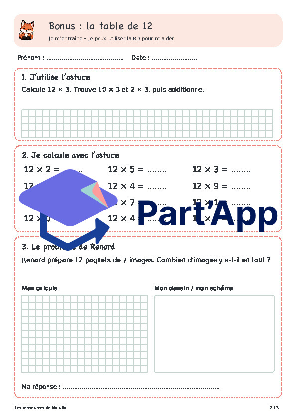🦊 Les astuces des renards — 12. Table de 12 : dix fois plus deux fois | 1 CHF 🦊_36