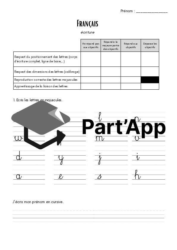 Evaluation français 4H - Geste et technique d'écriture - Majuscules_2
