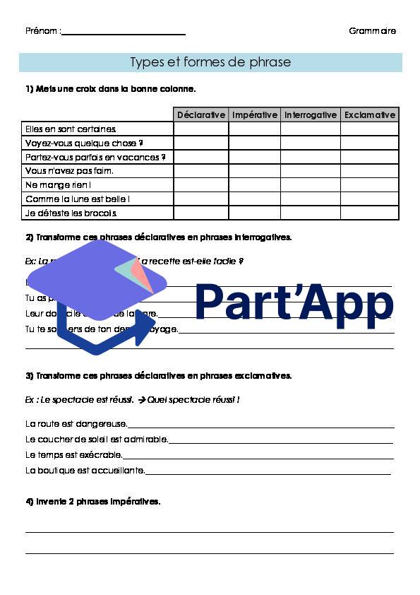 Français 7H-8H - Types et formes de phrase (fiche d'exercices 2)_2