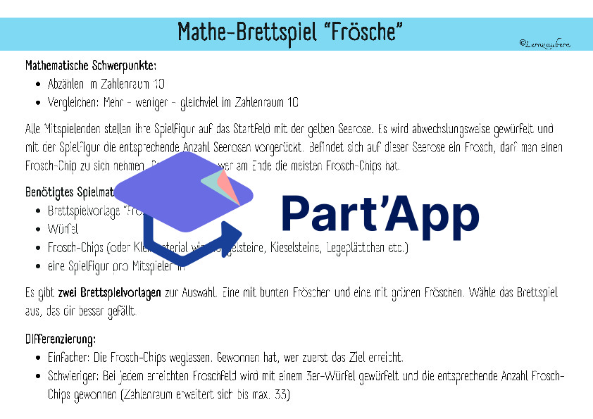 Brettspiel Frösche: Zählen und Vergleichen (Kindergarten)_2