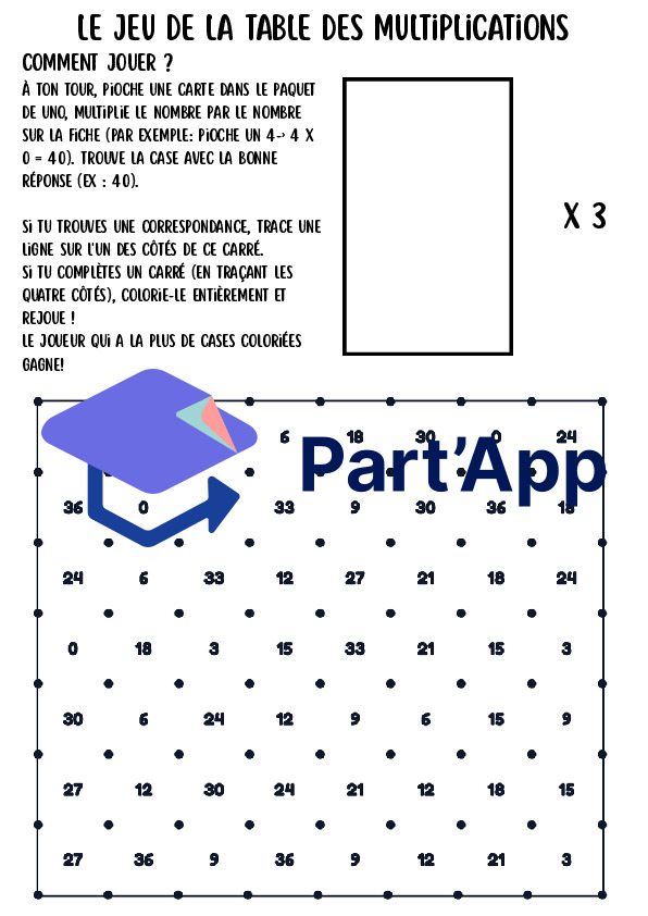 Jeu des Multiplications (Tables de 1 à 12) – Le Jeu des Carrés avec cartes UNO (5H-8H)_5