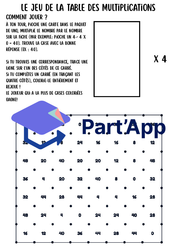 Jeu des Multiplications (Tables de 1 à 12) – Le Jeu des Carrés avec cartes UNO (5H-8H)_6