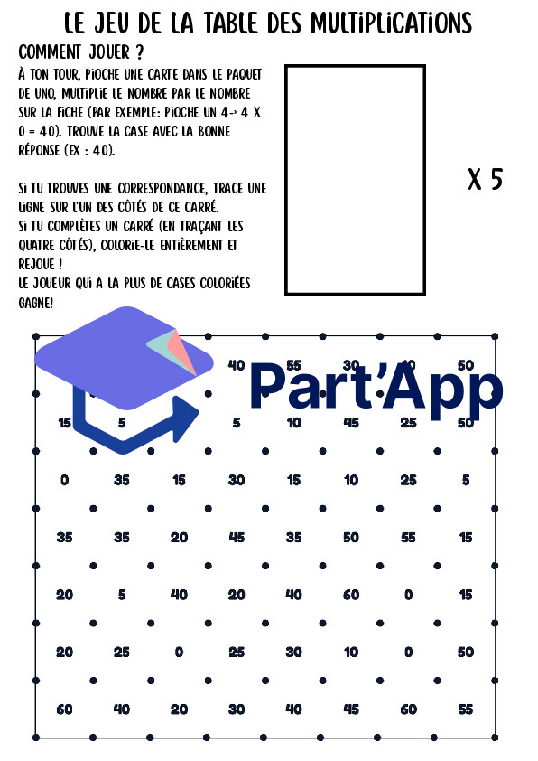 Jeu des Multiplications (Tables de 1 à 12) – Le Jeu des Carrés avec cartes UNO (5H-8H)_7