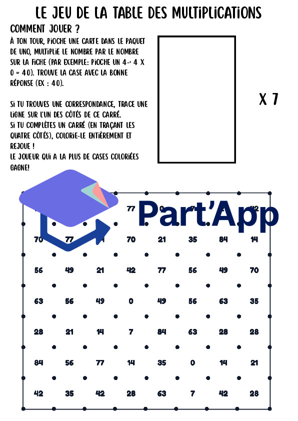 Jeu des Multiplications (Tables de 1 à 12) – Le Jeu des Carrés avec cartes UNO (5H-8H)_9